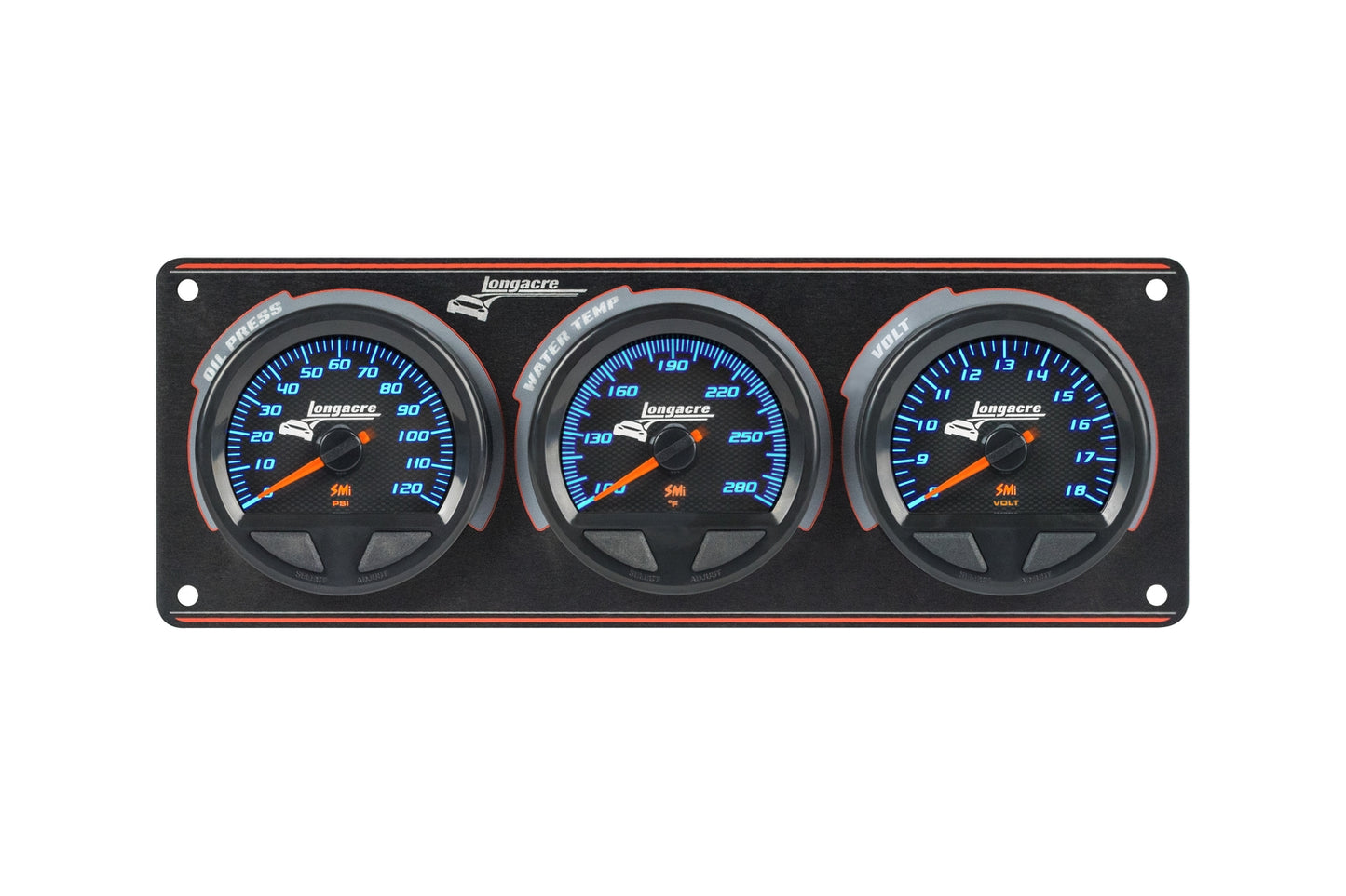 SMi™ Elite Waterproof Gauge Panel from Longacre, 3 Gauge Oil Pressure/Water Temperature/Volt