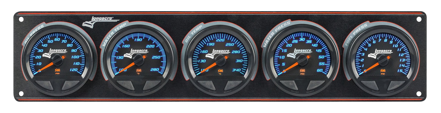 SMi™ Elite Waterproof Gauge Panel from Longacre, 5 Gauge Oil Pressure/Water Temperature/Oil Temperature/Water Pressure/Fuel Pressure