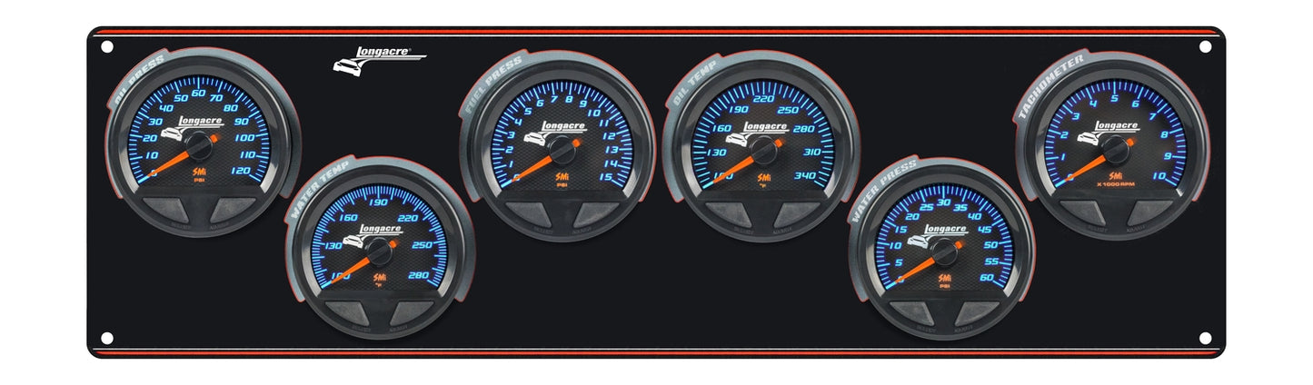 SMi™ Elite Waterproof Gauge Panel from Longacre, 5 Gauge Oil Pressure/Water Temperature/Fuel Pressure/Oil Temperature/Water Pressure/Tach
