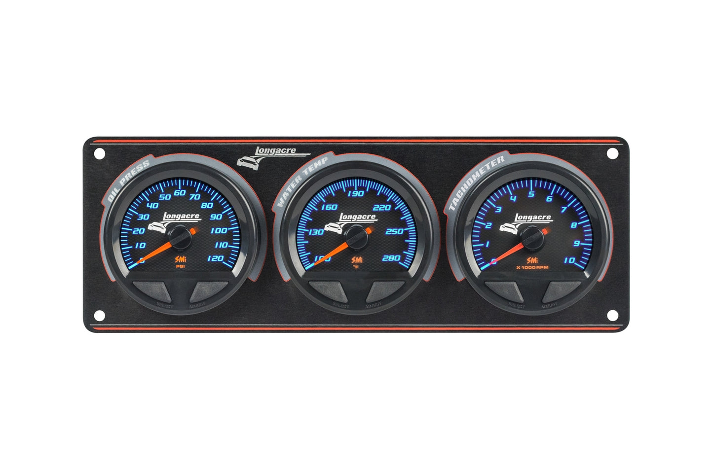 SMi™ Elite Waterproof Gauge Panel from Longacre, 2 Gauge Oil Pressure/Water Temperature/Tach