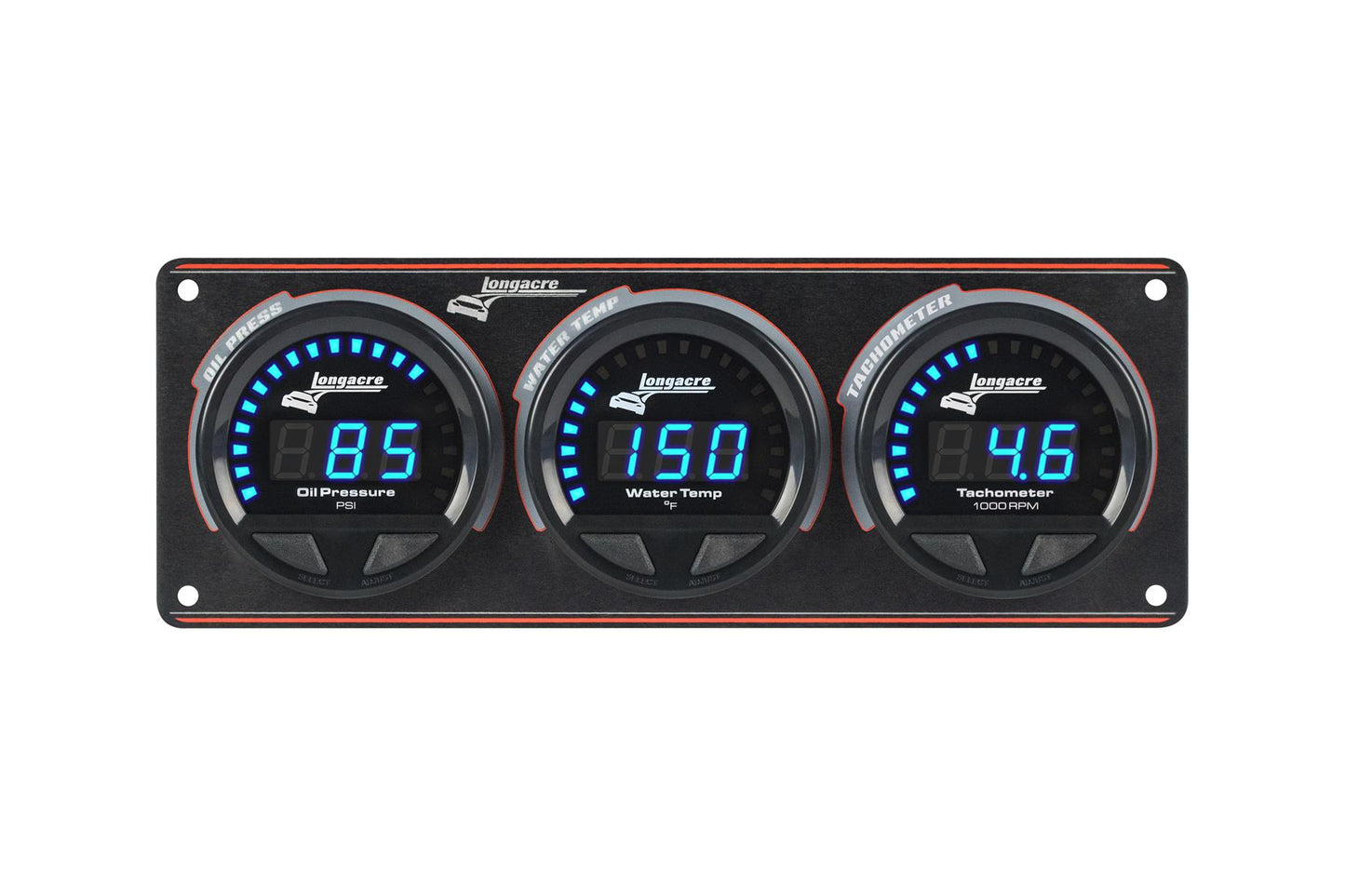 Digital Elite LED Waterproof Gauge Panel from Longacre, 2 Gauge Oil Pressure/Water Temperature/Tach