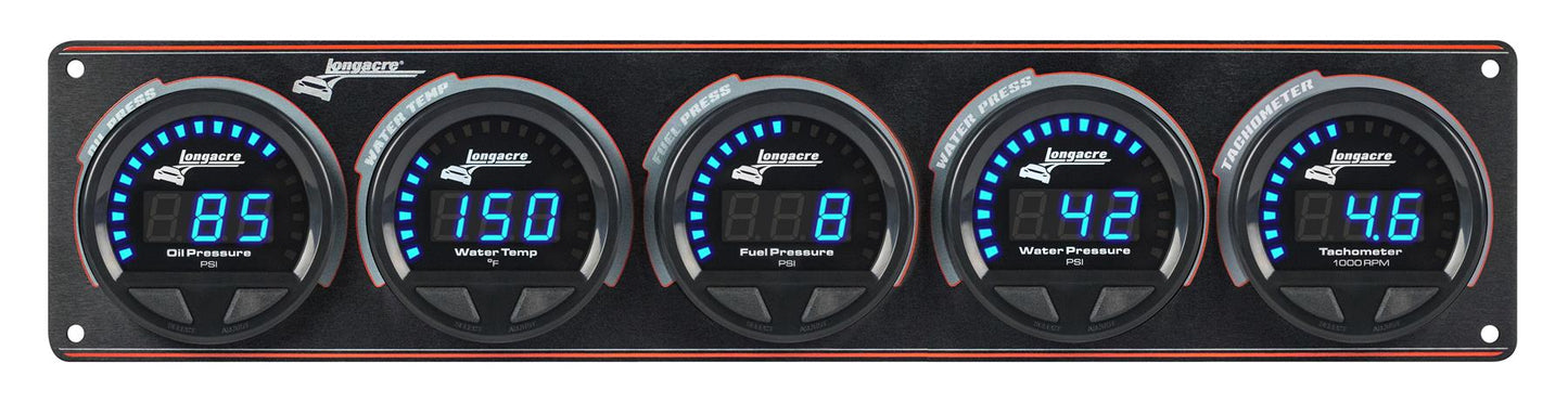 Digital Elite LED Waterproof Gauge Panel from Longacre, 4 Gauge Oil Pressure/Water Temperature/Fuel Pressure/Water Pressure