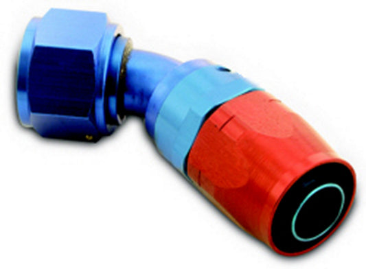 Fitting - Hose End - 200 Series - 45 Degree - 6 AN Hose to 6 AN Female - Aluminum - Blue / Red Anodized - Each