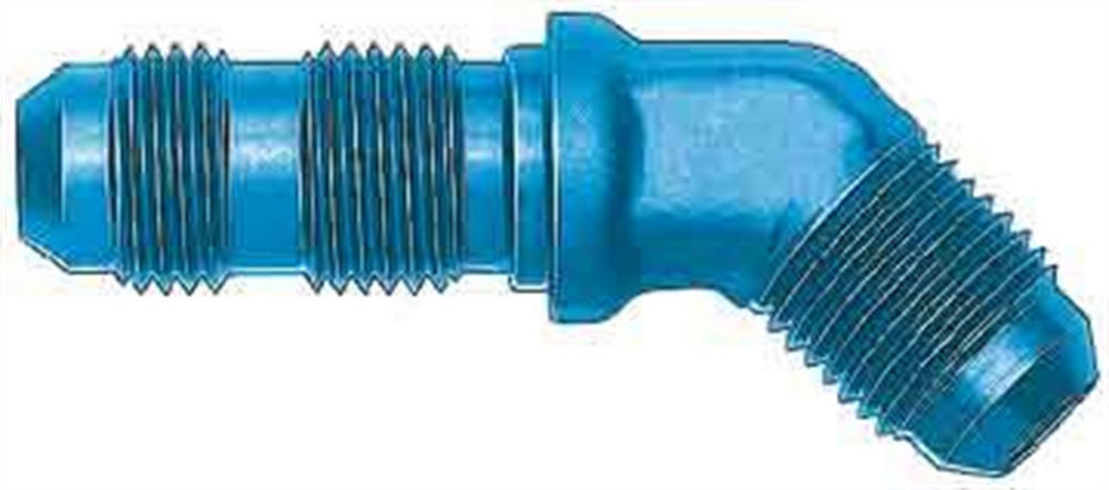 Fitting - Bulkhead - 45 Degree - 3 AN Male to 3 AN Male Bulkhead - Aluminum - Blue Anodized - Each