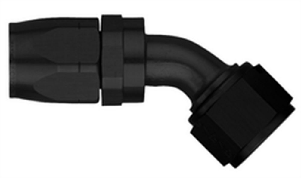 Fitting - Hose End - AQP/Startlite - 45 Degree - 8 AN Hose to 8 AN Female Swivel - Aluminum - Black Anodized - Each