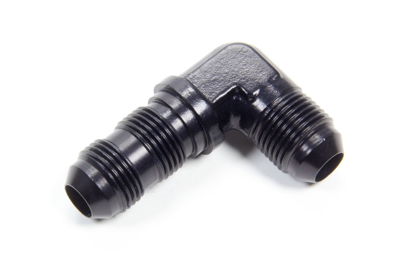Fitting - Bulkhead - 90 Degree - 8 AN Male to 8 AN Male Bulkhead - Aluminum - Black Anodized - Each