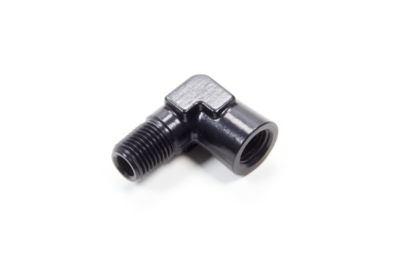 Fitting - Adapter - 90 Degree - 1/4 in NPT Female to 1/4 in NPT Male - Aluminum - Black Anodized - Each