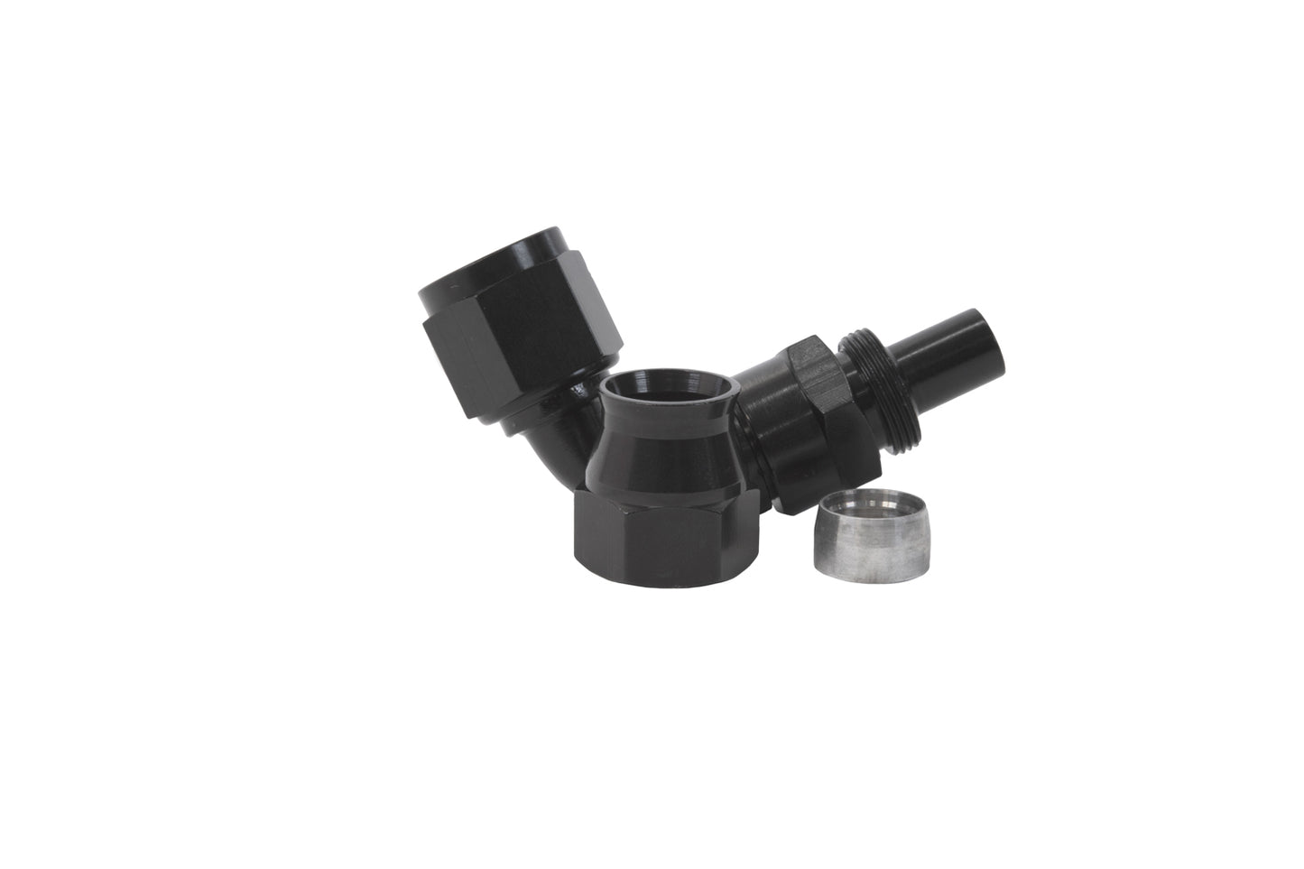 Fitting - Hose End - PTFE Racing Hose - 90 Degree - 8 AN Hose to 8 AN Female Swivel - Aluminum - Black Anodized - Each