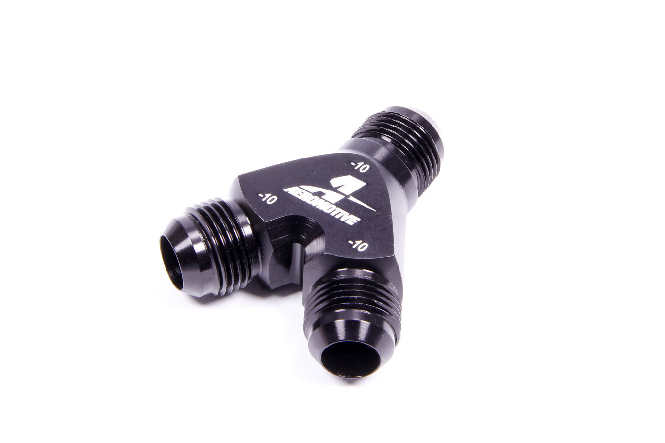 Fitting - Y Block - 10 AN Male Inlet - Dual 10 AN Male Outlets - Aluminum - Black Anodized - Each