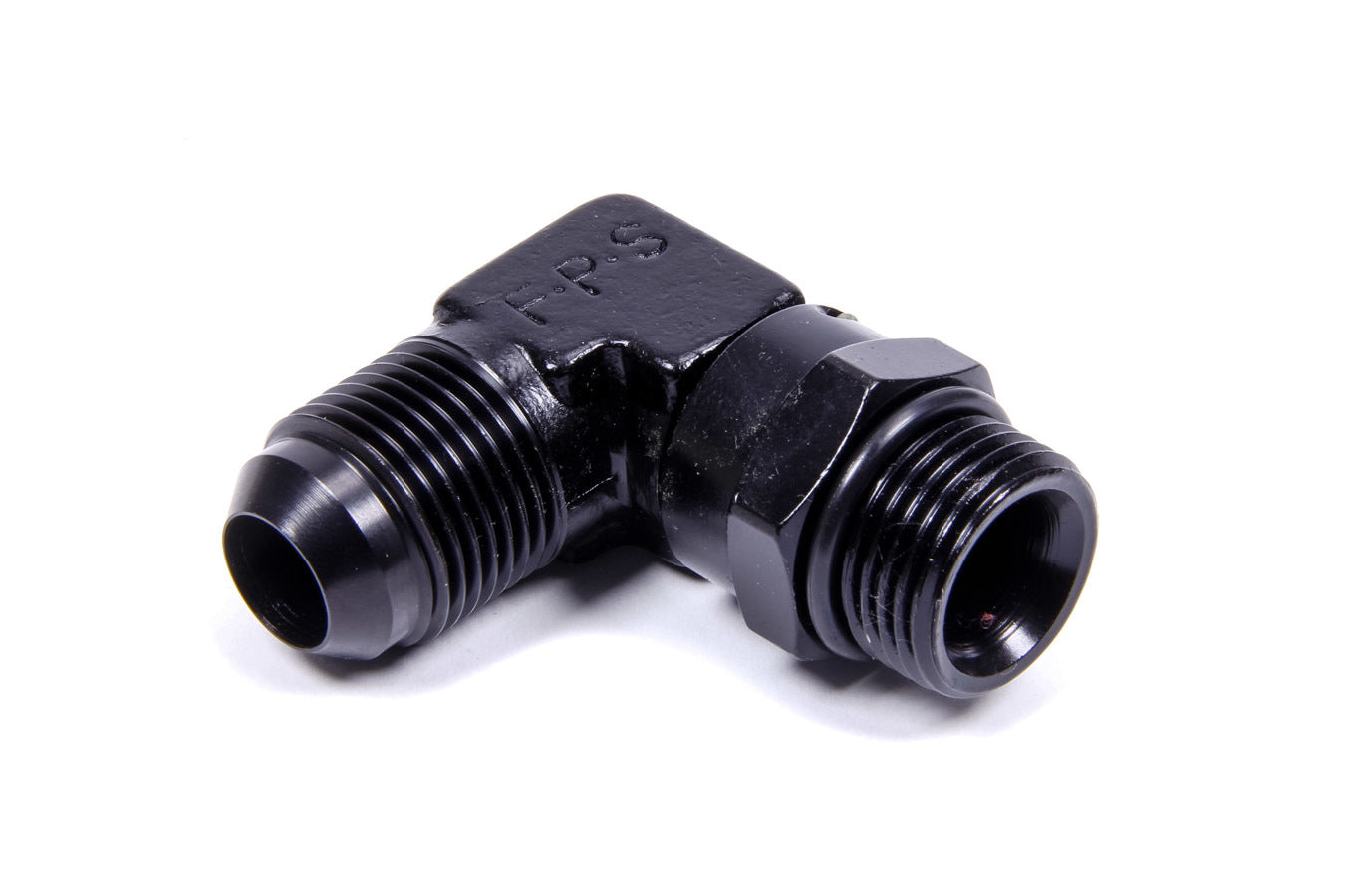 Fitting - Adapter - 90 Degree - 10 AN Male to 10 AN Male O-Ring Swivel - Aluminum - Black Anodized - Each