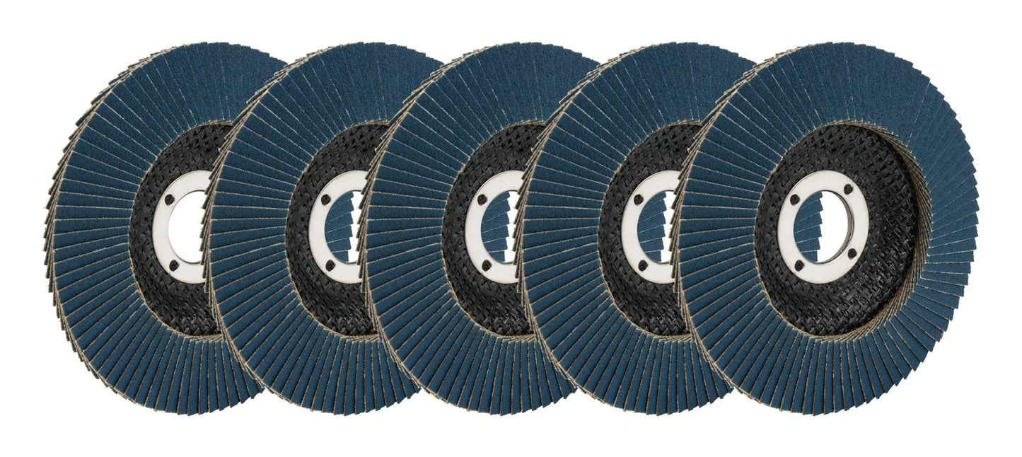 Sanding Disc - Flap Style - 4-1/2 in Diameter - 7/8 in Arbor - 13300 RPM - 60 Grit - Zirconia Grain - Set of 5