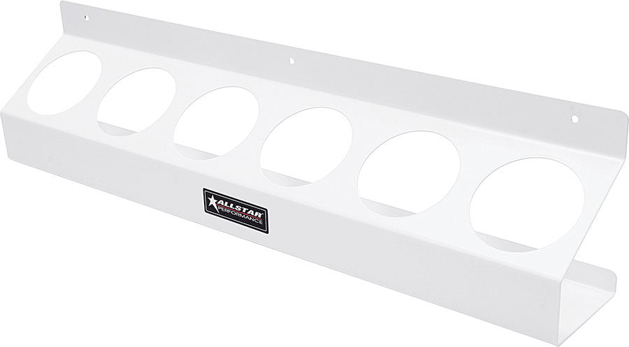 Aerosol Can Holder - 23 in Long - 3.5 in Deep - 5.5 in Tall - 6 Can Capacity - Steel - White Paint - Each