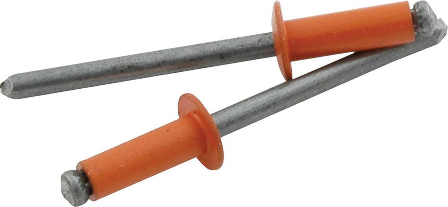 Rivet - 3/8 in Head - 3/16 in Steel Mandrel - 1/4-3/8 in Grip Range - Aluminum - Orange Paint - Set of 250