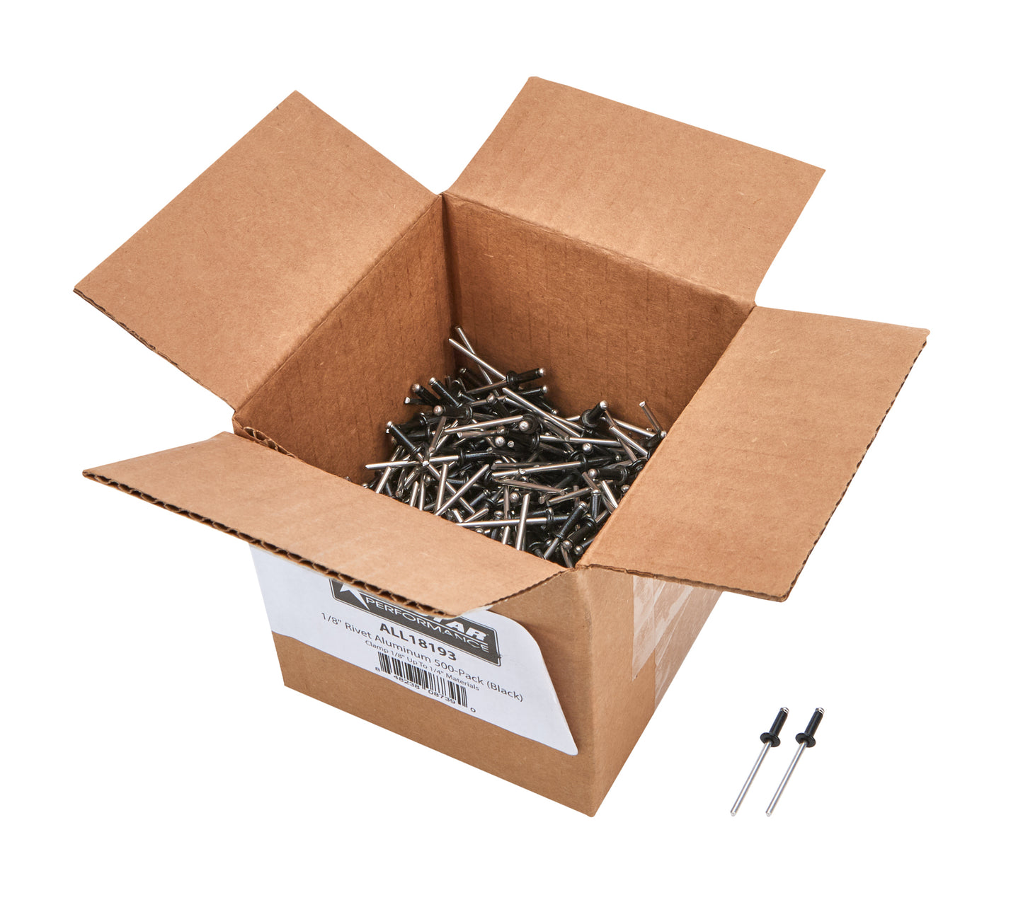 Rivet - 3/8 in Head - 1/8 in Aluminum Mandrel - 1/8-1/4 in Grip Range - Aluminum - Black Paint - Set of 500