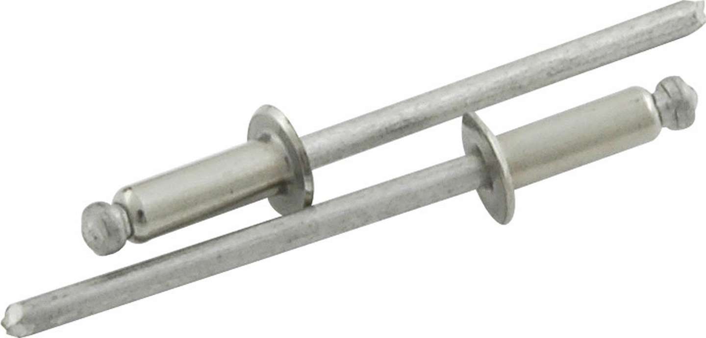 Rivet - 3/8 in Head - 1/8 in Stainless Mandrel - 1/8-1/4 in Grip Range - Aluminum - Natural - Set of 25