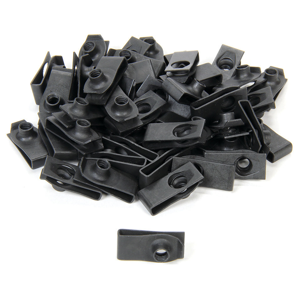 Body Bolt Clips - Long - 1/4-20 in Thread - Steel - Black Oxide - Set of 50