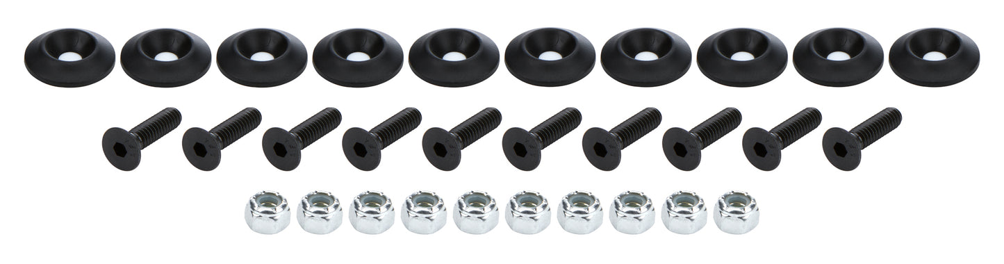 Body Bolt Kit - 1/4-20 in Thread - 1 in Long - Allen Head - Bolts / Countersunk Washers / Lock Nuts Included - Plastic / Steel - Black / Zinc Oxide - Set of 10