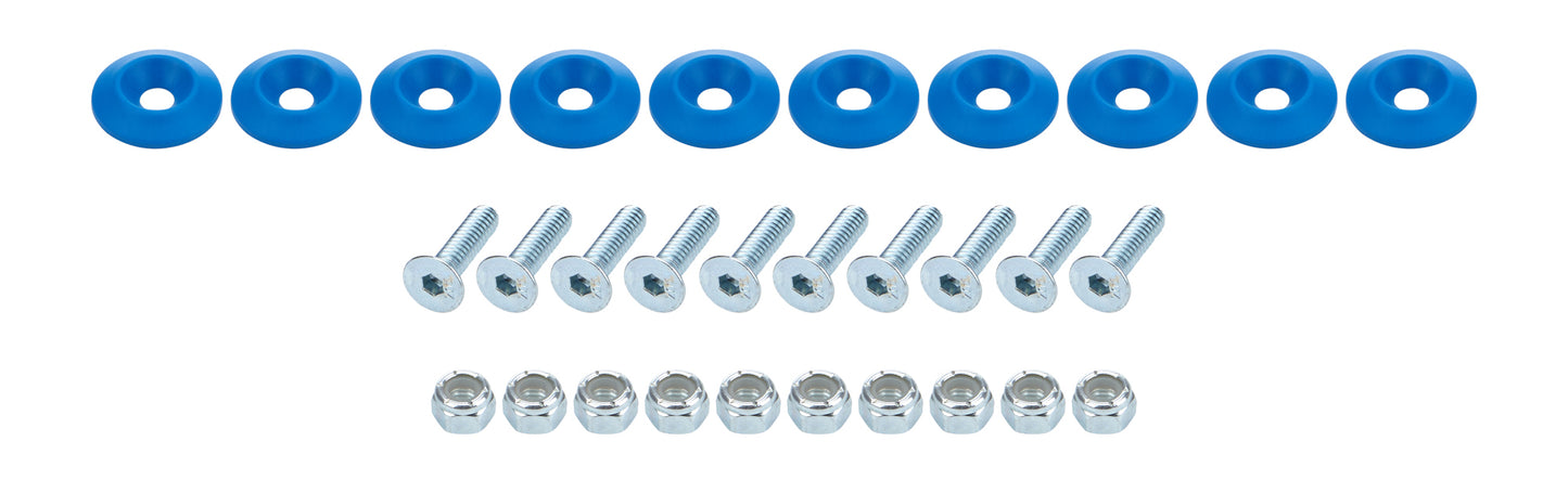Body Bolt Kit - 1/4-20 in Thread - 1 in Long - Allen Head - Bolts / Countersunk Washers / Lock Nuts Included - Plastic / Steel - Blue / Zinc Oxide - Set of 10
