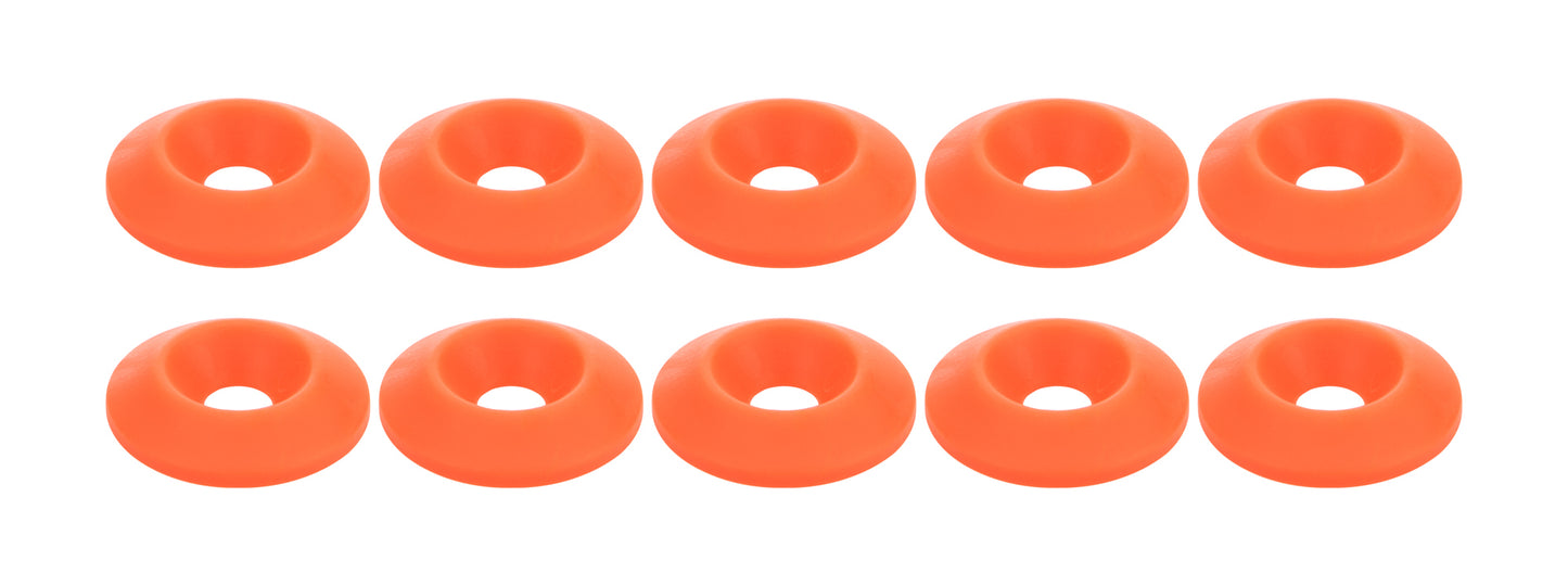 Countersunk Washer - 1/4 in ID - 1 in OD - Plastic - Neon Orange - Set of 10