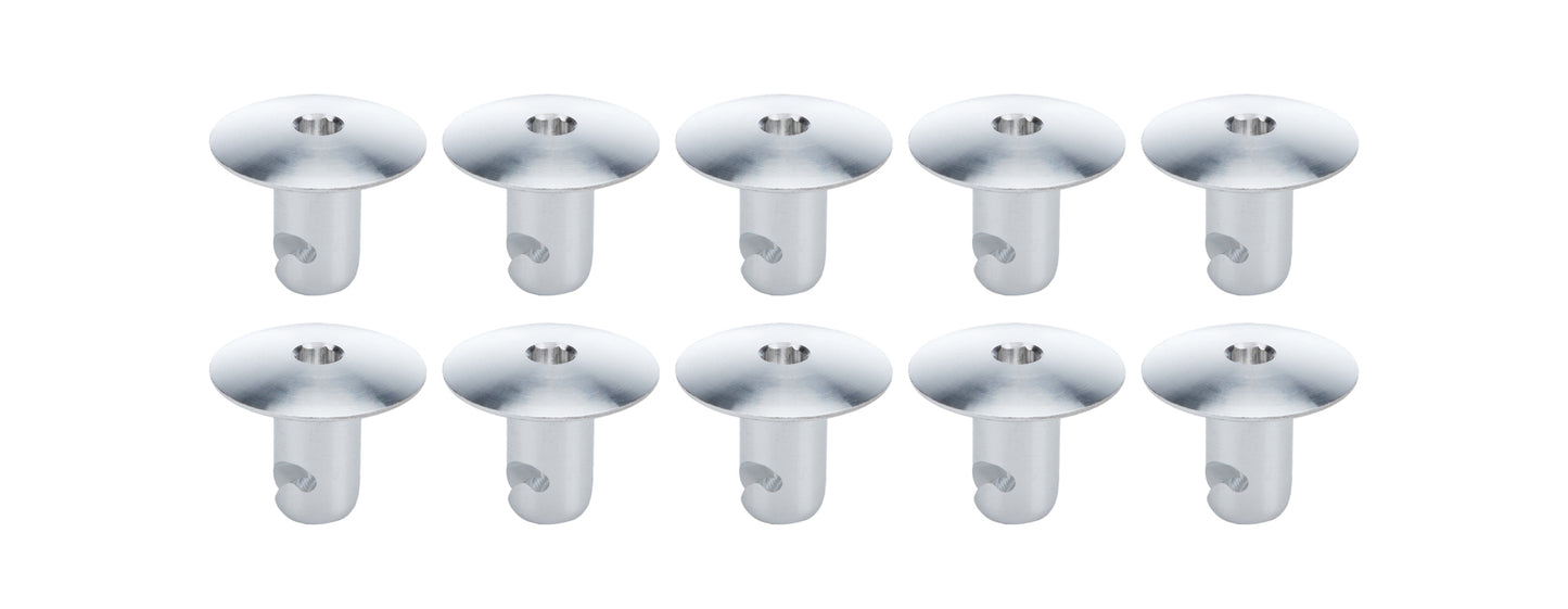 Quick Turn Fastener - Oversized Oval Head - Hex Drive - 7/16 x 0.500 in Body - Aluminum - Polished - Set of 10