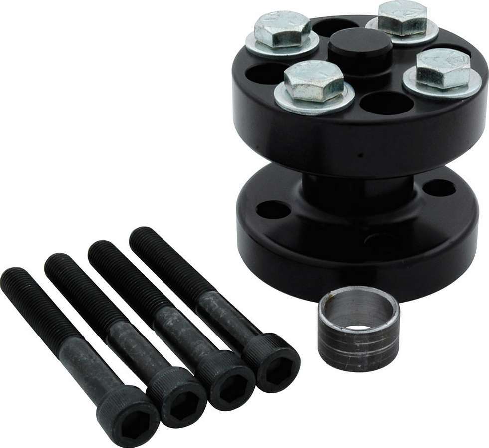 Fan Spacer - 2 in Thick - Bushing / Hardware Included - Aluminum - Black Anodized - Chevy V8 / Ford V8 - Each