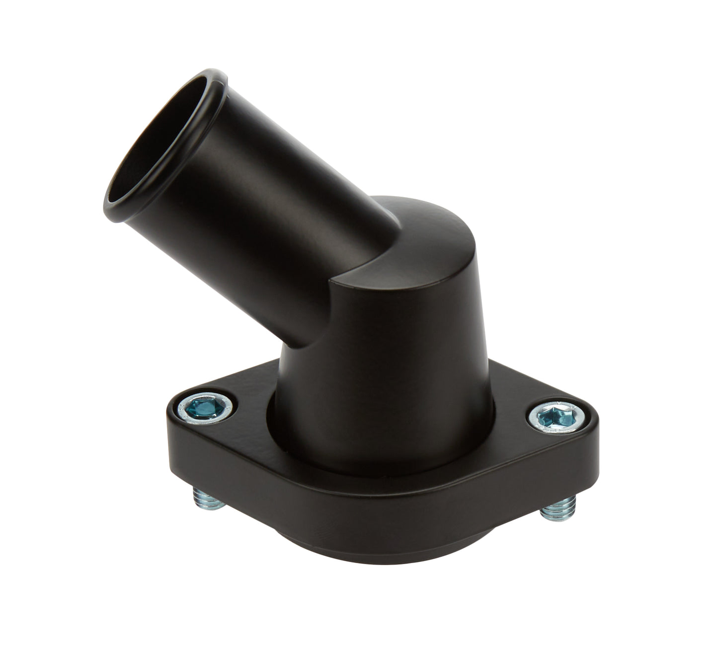 Water Neck - 45 Degree - 1-1/2 in ID Hose - Swivel - O-Ring - Hardware Included - Billet Aluminum - Black Powder Coat - Chevy V8 - Each