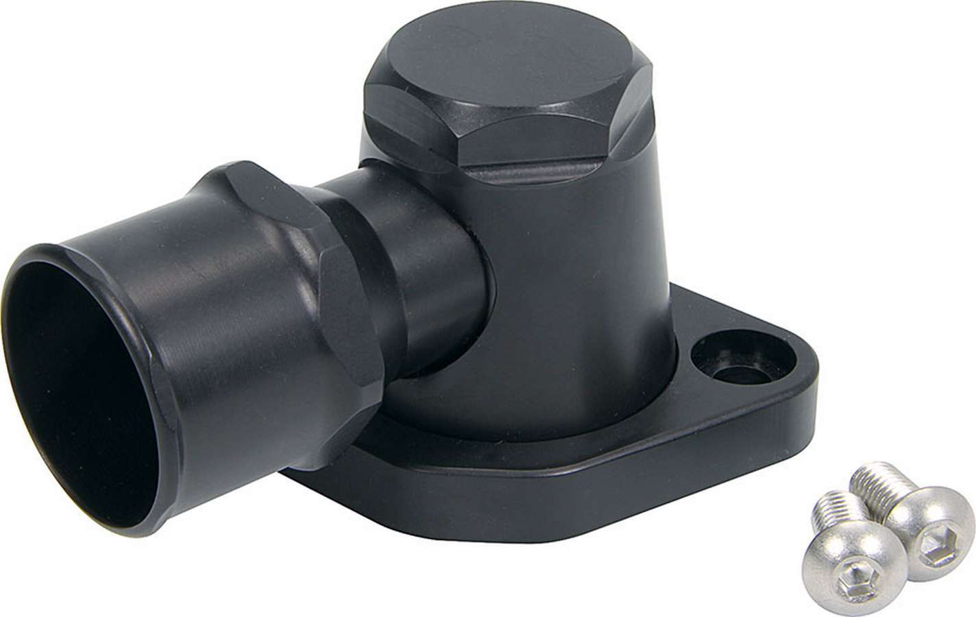 Water Neck - 90 Degree - 1-3/4 in ID Hose - Swivel - O-Ring - Hardware Included - Billet Aluminum - Black Anodized - Chevy V8 - Each