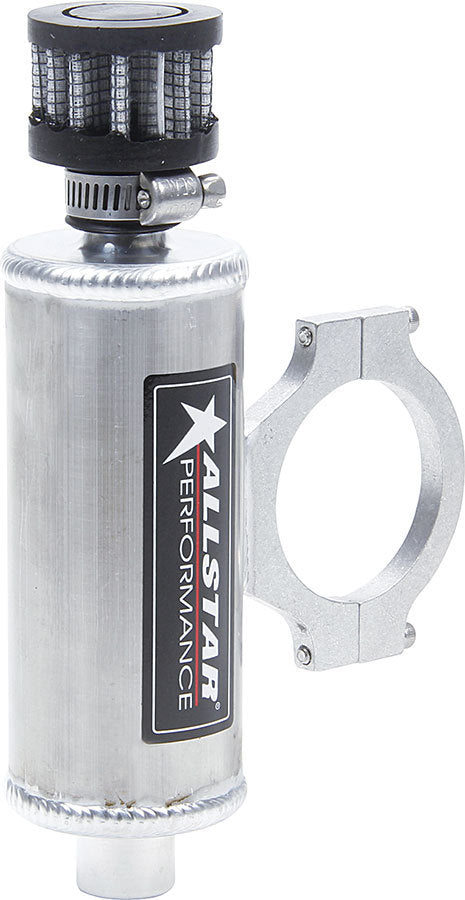 Breather Tank - Mini - Clamp-On - 1.5 in Diameter x 6.75 in Tall - 4 oz - 1/4 in NPT Female Inlet - Breather Included - Aluminum - Natural - 1-3/4 in Tubes - Each