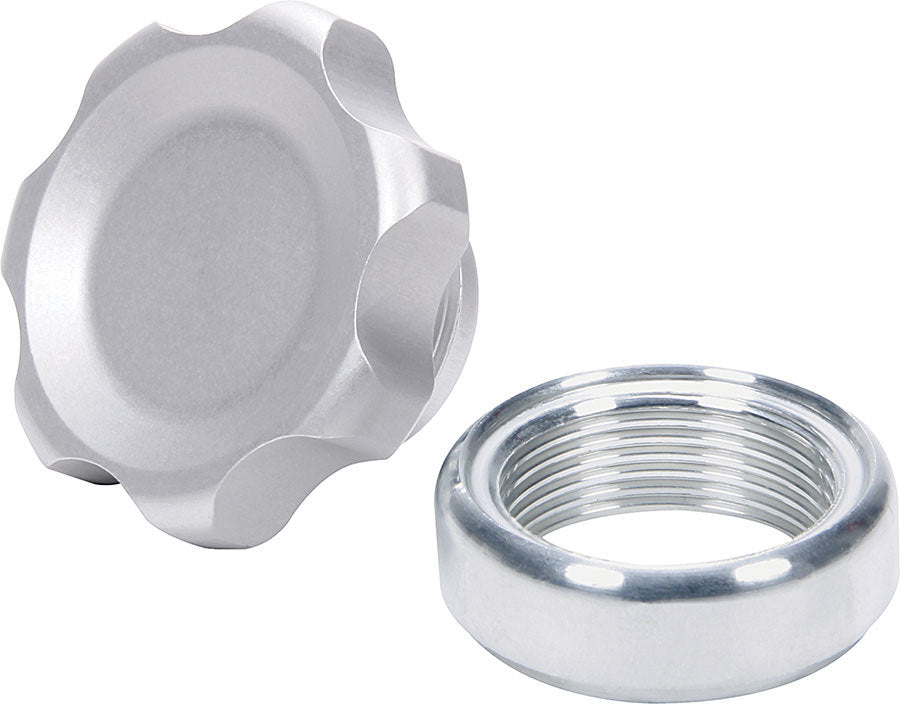 Bung and Cap Kit - 1.375 in OD - Weld-On - Aluminum Bung - Aluminum Threaded Cap - Silver Anodized - Kit
