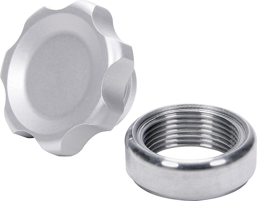Bung and Cap Kit - 1.375 in OD - Weld-On - Steel Bung - Aluminum Threaded Cap - Silver Anodized - Kit