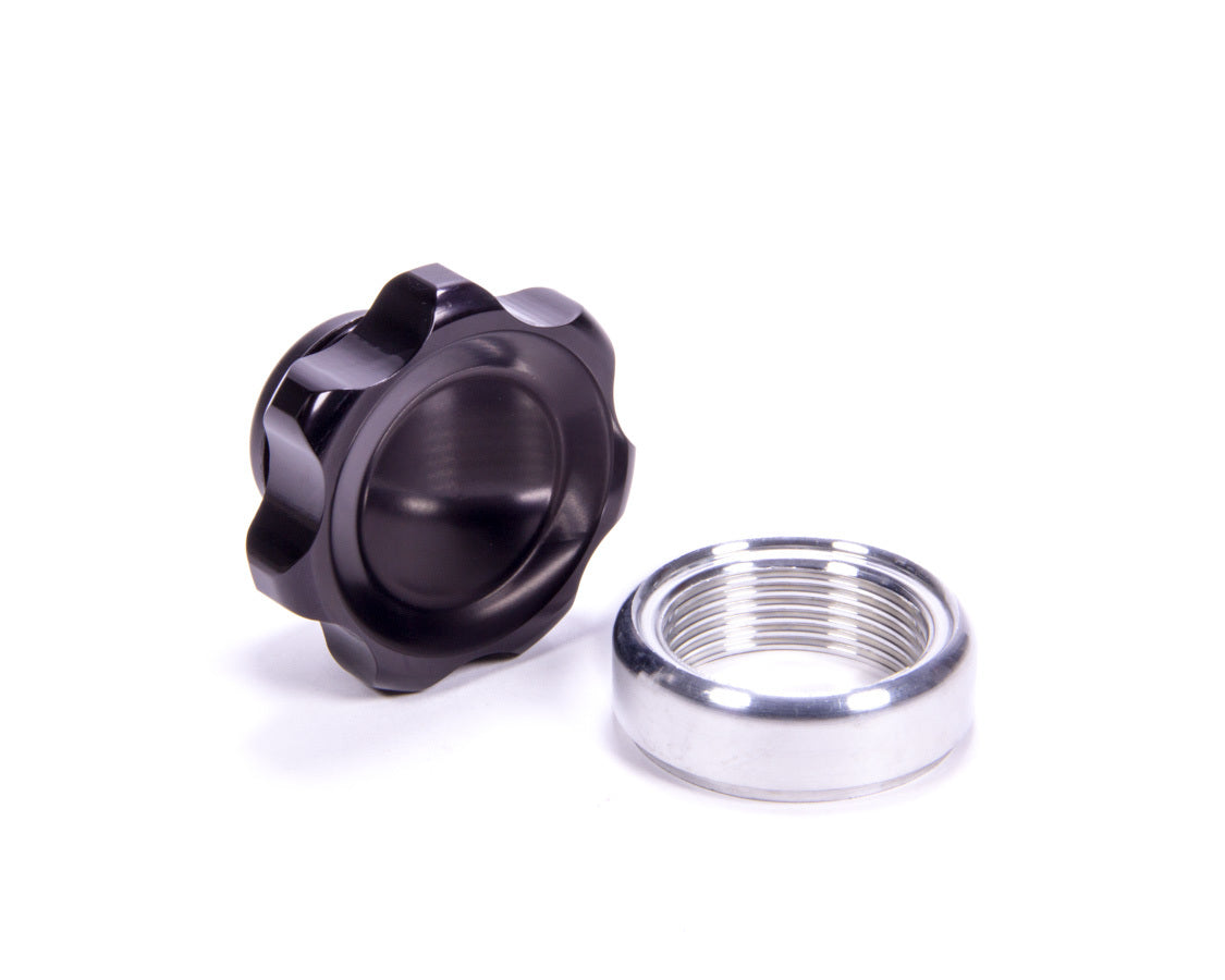 Bung and Cap Kit - 1.375 in OD - Weld-On - Aluminum Bung - Aluminum Threaded Cap - Black Anodized - Kit