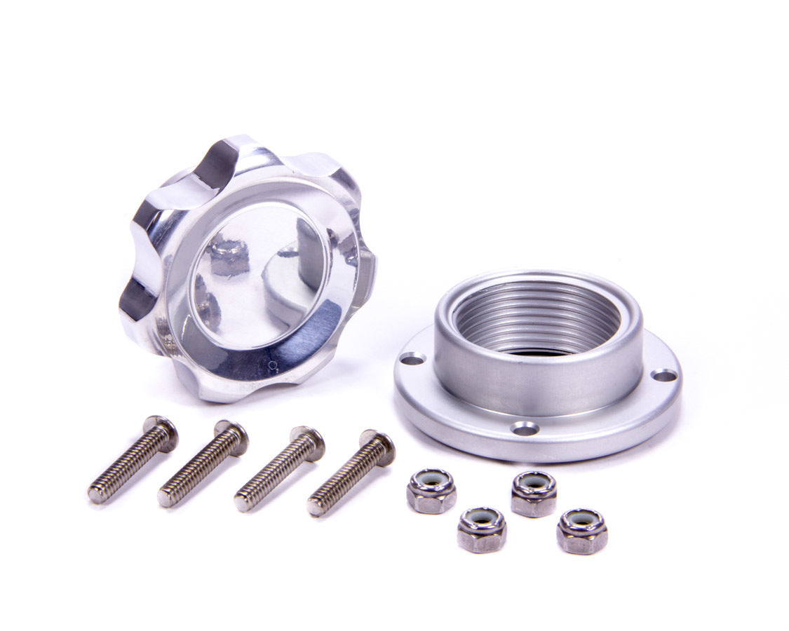 Bung and Cap Kit - 1.375 in OD - Bolt-On - Aluminum Bung - Aluminum Threaded Cap - Polished - Kit