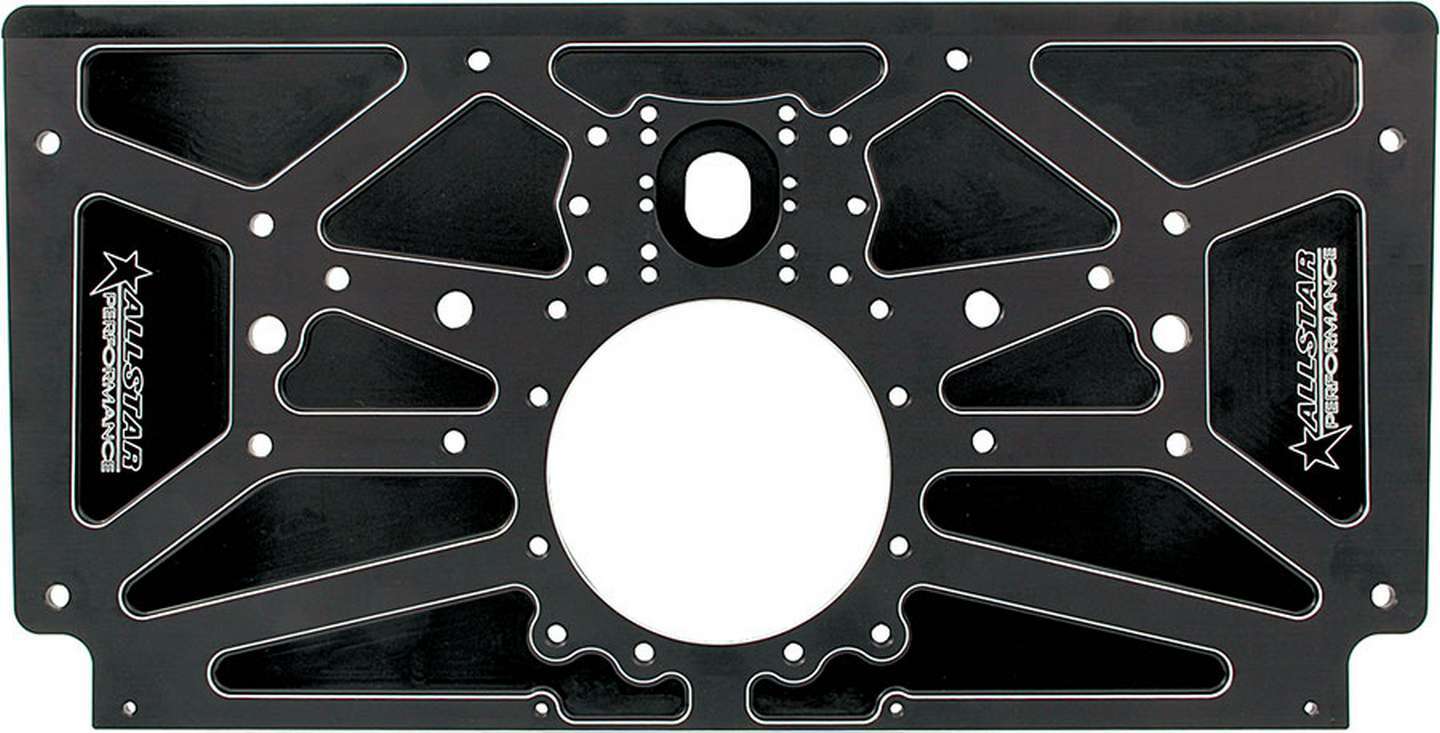Motor Plate - Rear - 24.625 x 120.438 x 0.375 in - Aluminum - Black Anodized - Small Block Chevy - Sprint Car - Each