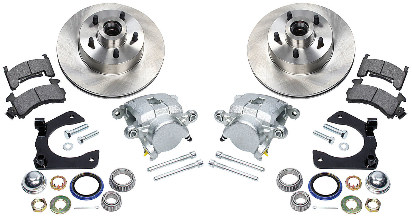 Brake System - Front - GM Metric - 1 Piston Caliper - 11.000 in Plain Iron Rotor - Offset Hub - Iron - Clear Zinc - Ford Mustang II Spindles - Kit