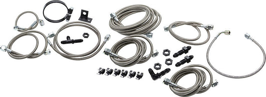 Brake Line Kit - 3 AN Hose - 4 AN Ends - Fittings / Installation Hardware - Braided Stainless - Natural - OEM Calipers - Dirt Modified - Kit