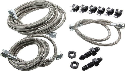 Brake Line Kit - Front - 3 AN Hose - 4 AN Ends - Fittings / Installation Hardware - Braided Stainless - Natural - AM Calipers - Dirt Modified - Kit