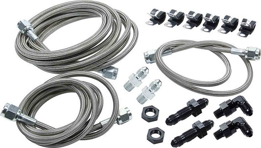 Brake Line Kit - Front - 3 AN Hose - 4 AN Ends - Fittings / Installation Hardware - Braided Stainless - Natural - AM Calipers - Dirt Late Model - Kit
