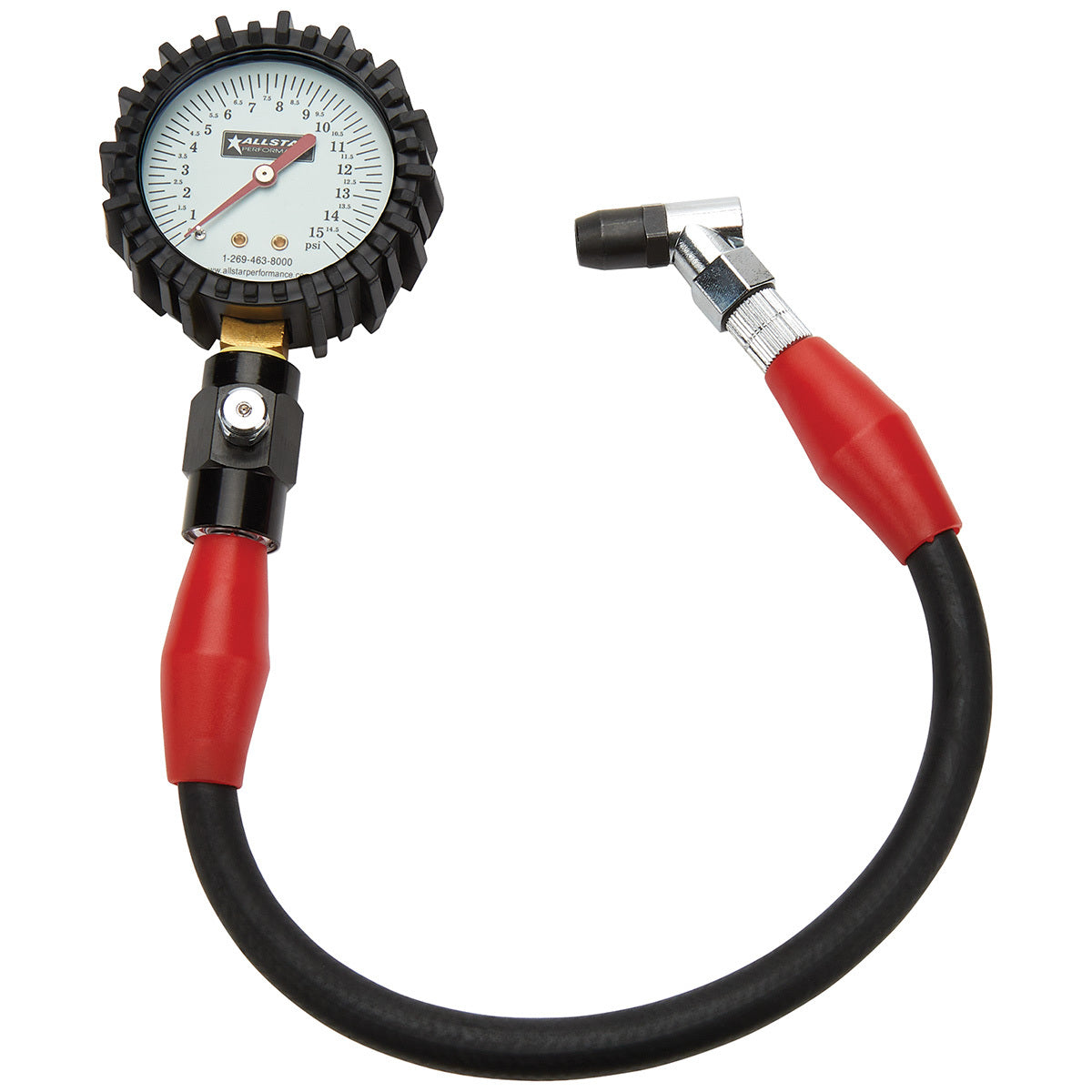 Tire Pressure Gauge - Glow in the Dark - 0-15 psi - Analog - 2-1/4 in Diameter - White Face - 1/5 lb Increments - Each