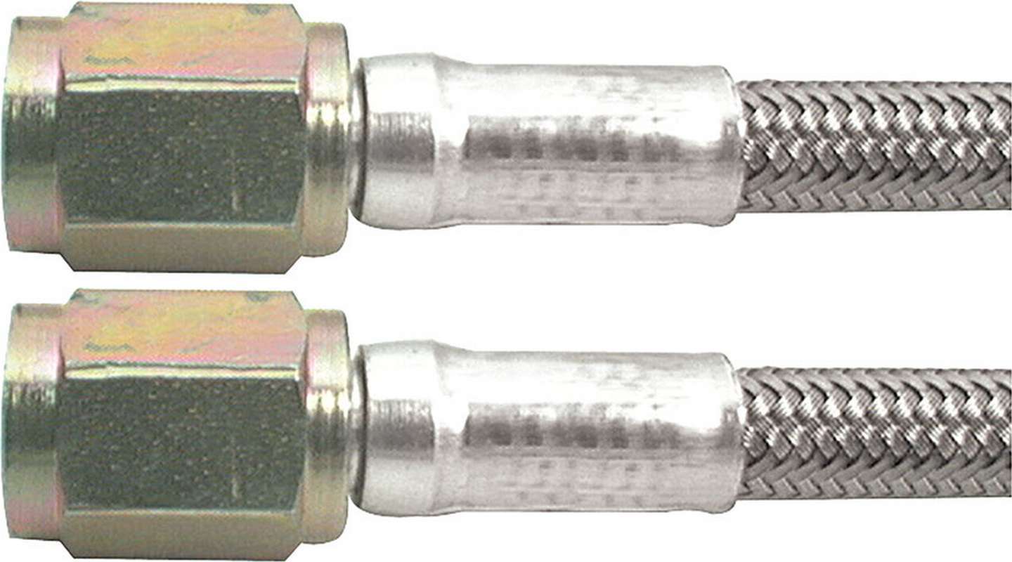 Brake Hose - 120 in Long - 3 AN Hose - 3 AN Straight Female to 3 AN Straight Female - Braided Stainless - PTFE Lined - Each