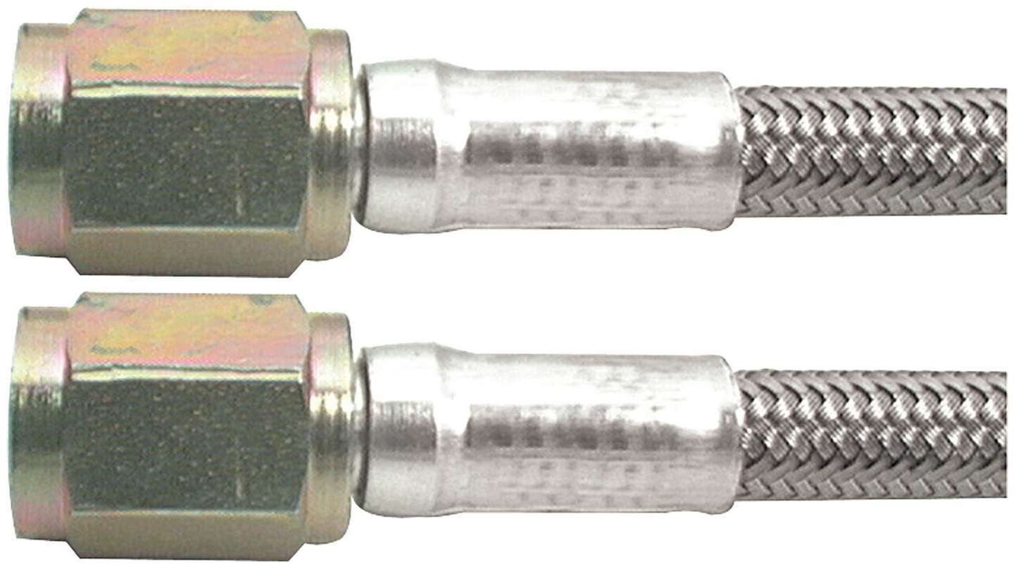 Brake Hose - 14 in Long - 3 AN Hose - 3 AN Straight Female to 3 AN Straight Female - Braided Stainless - PTFE Lined - Each