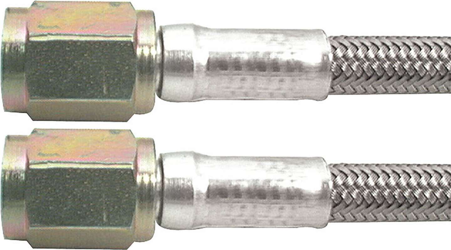Brake Hose - 20 in Long - 3 AN Hose - 3 AN Straight Female to 3 AN Straight Female - Braided Stainless - PTFE Lined - Each