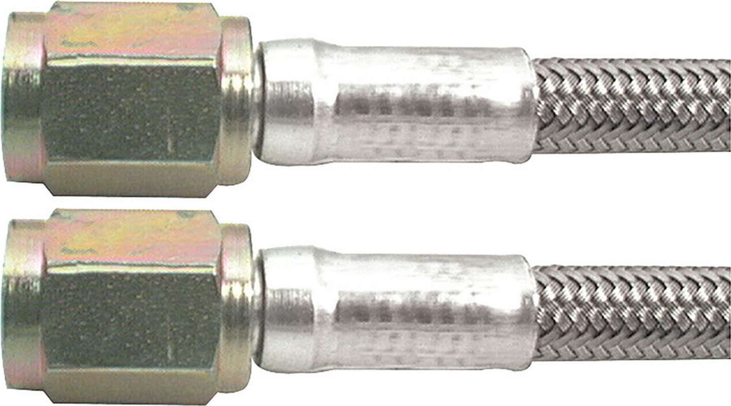 Brake Hose - 40 in Long - 3 AN Hose - 3 AN Straight Female to 3 AN Straight Female - Braided Stainless - PTFE Lined - Each