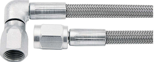 Brake Hose - 12 in Long - 3 AN Hose - 3 AN Straight Female to 3 AN 90 Degree Female - Braided Stainless - PTFE Lined - Set of 5