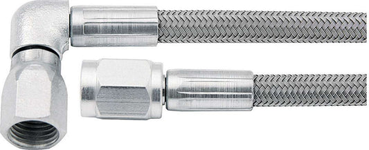 Brake Hose - 12 in Long - 3 AN Hose - 3 AN Straight Female to 3 AN 90 Degree Female - Braided Stainless - PTFE Lined - Each