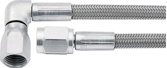 Brake Hose - 14 in Long - 3 AN Hose - 3 AN Straight Female to 3 AN 90 Degree Female - Braided Stainless - PTFE Lined - Each
