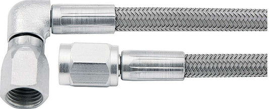 Brake Hose - 15 in Long - 3 AN Hose - 3 AN Straight Female to 3 AN 90 Degree Female - Braided Stainless - PTFE Lined - Each