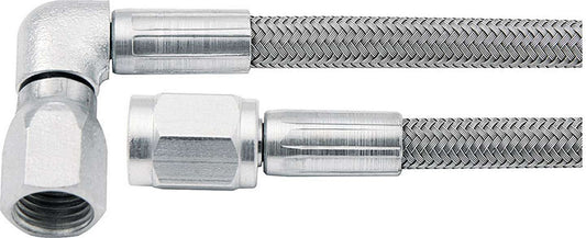 Brake Hose - 18 in Long - 3 AN Hose - 3 AN Straight Female to 3 AN 90 Degree Female - Braided Stainless - PTFE Lined - Each