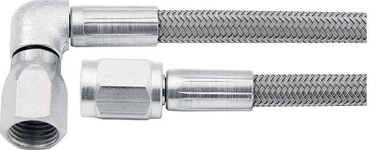 Brake Hose - 20 in Long - 3 AN Hose - 3 AN Straight Female to 3 AN 90 Degree Female - Braided Stainless - PTFE Lined - Each