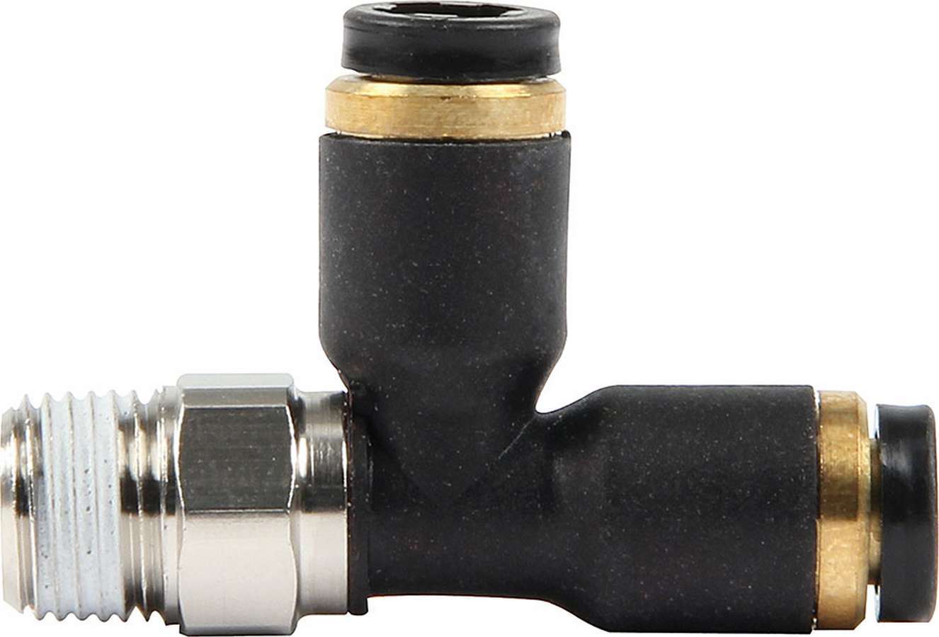 Fitting - Adapter Tee - 3/16 in Female Pushlock x 3/16 in Female Pushlock x 1/8 in NPT Male - Plastic / Steel - Black - Nylon Hose - Each