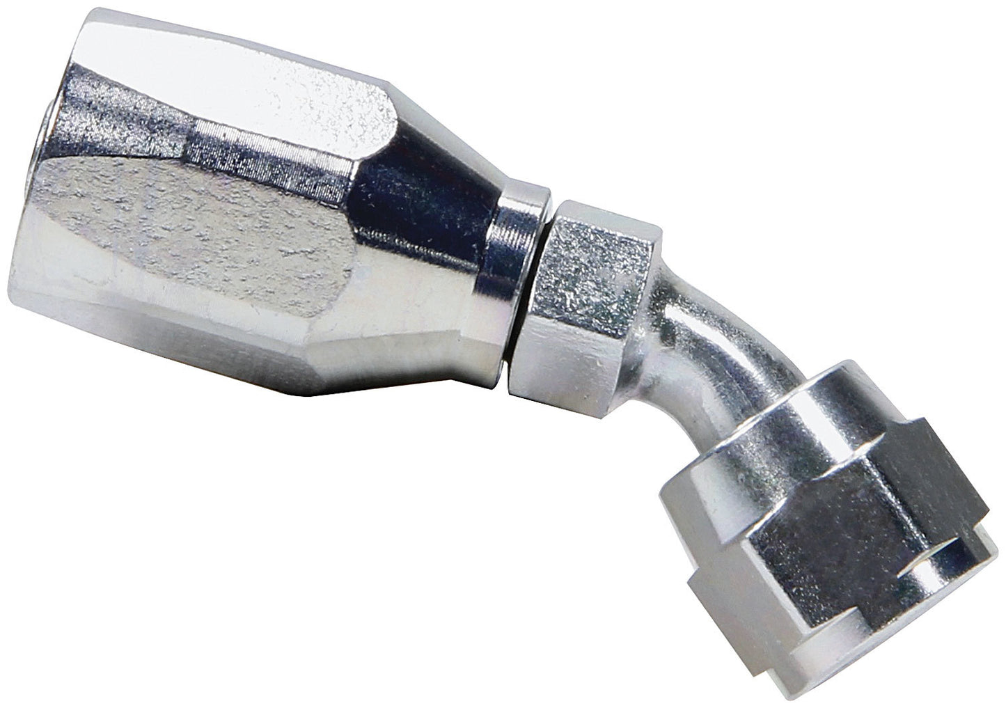 Fitting - Hose End - Power Steering - 45 Degree - 6 AN Hose to 6 AN Female Swivel - Steel - Natural - Each